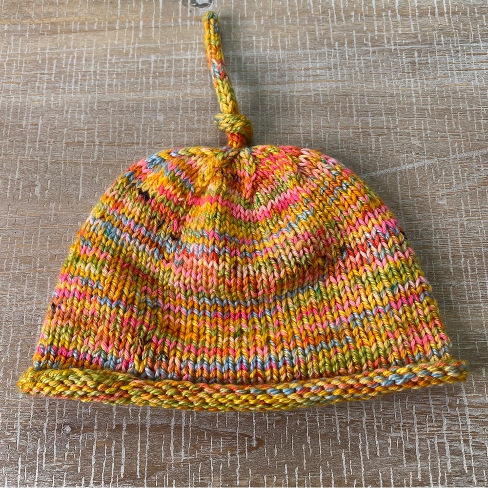 Hand-Knitted Multicolor Knit Beanie for Small Kids